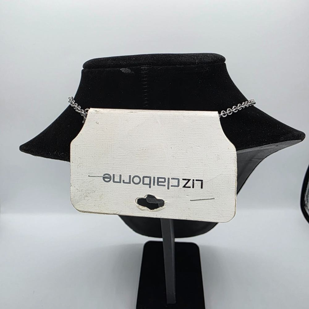 Liz Claiborne Womens Bib Silver Tone Black Rhinestone Chain Pendant Necklace 22" - Picture 5 of 10